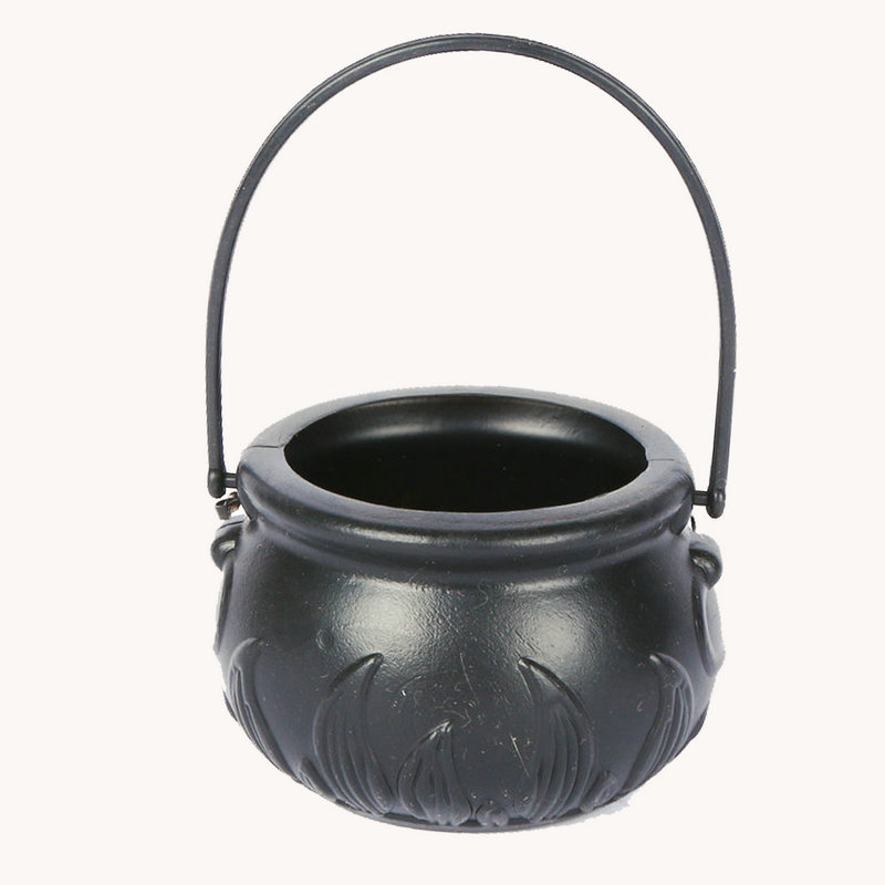 Plastic Black Mini Halloween Candy Jars Kettles Witch Cauldron