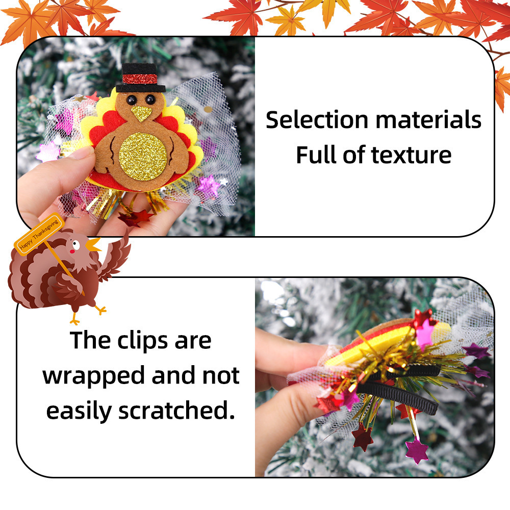 Thanksgiving Mesh Hair bow Clips Cute Fall Turkey Pumpkin Hairpins Harvest Festival decorative edge clip hair accessories