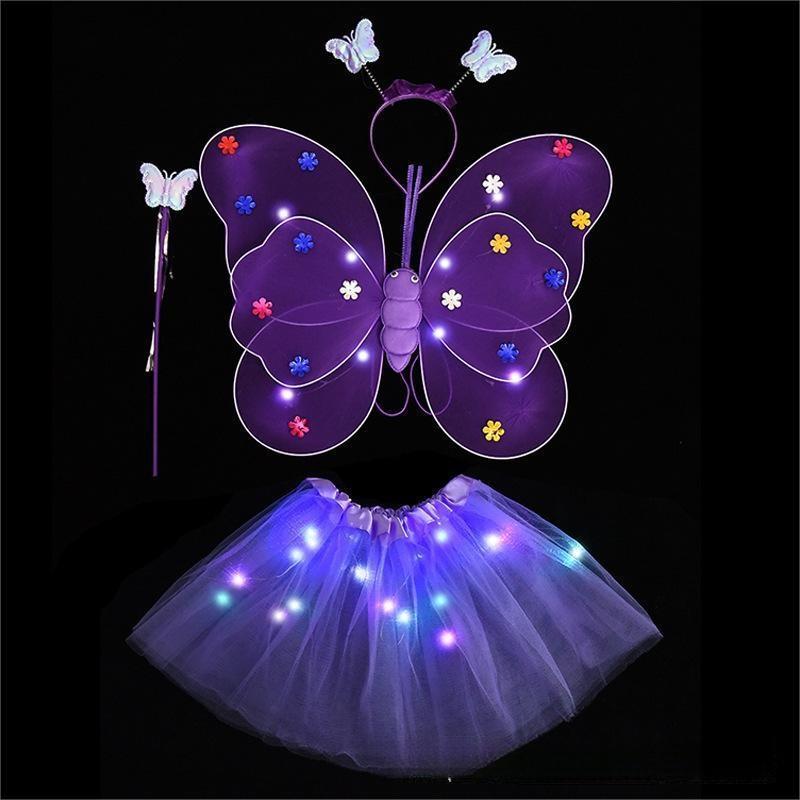 Girls Butterfly Wings Fairy Butterfly Wings Costume for Girls Kids Princess Cosplay Costume Set with Wings Tutu Skirt and  Wand