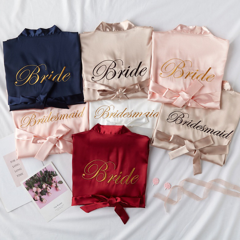 1PC Custom Design Wholesale Silk Personalized Embroidery Bridal Robes Satin Women Wedding Bride And Bridesmaid Robes