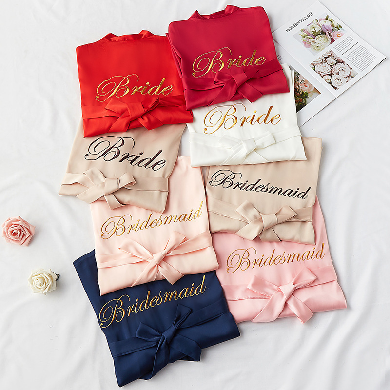 1PC Custom Design Wholesale Silk Personalized Embroidery Bridal Robes Satin Women Wedding Bride And Bridesmaid Robes