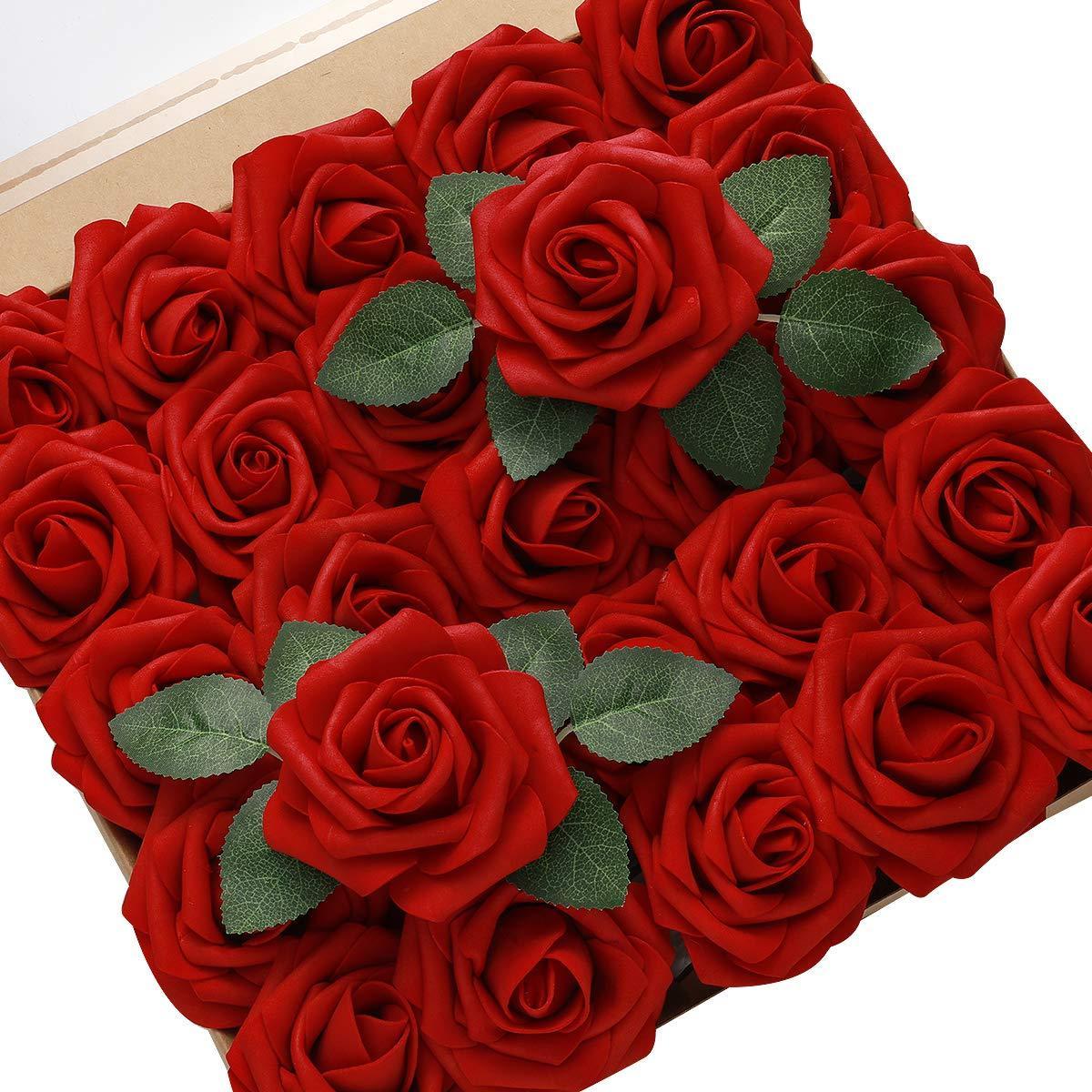 25pcs Artificial Rose Flowers Real Looking PE Foam Roses With Stems For DIY Wedding Bouquets Centerpieces Tables Decorations