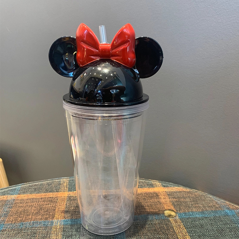 650ml Factory Wholesale acrylic mouse ear tumbler Plastic Christmas mickey cup with Dome Lid