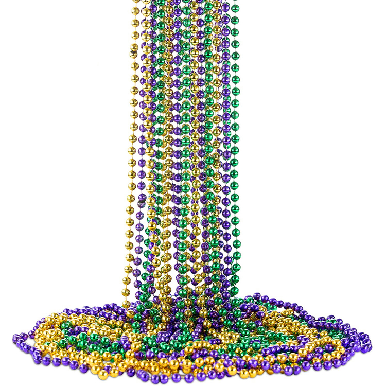 Cheap Price Mardi Gras Beads Bulk Purple Green Gold Beaded Necklace Mardi Gras Throw Ball Beads