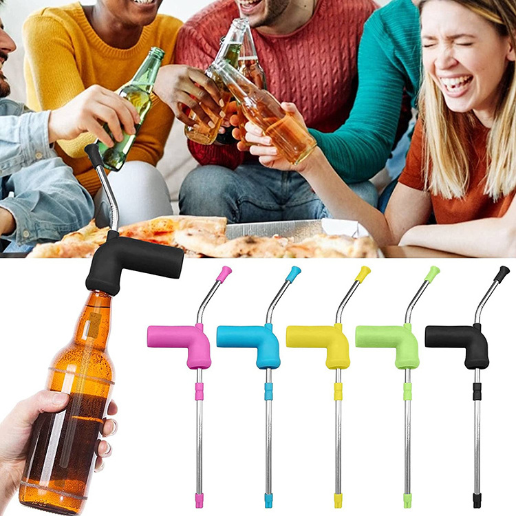 Wholesale Bar Accessories Oem Custom Logo Black Reusable Speed Drink Beer Dispenser Snorkel For Drinking