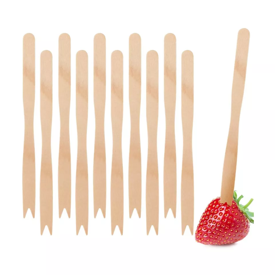 Wood Fondue Forks 3.35 Inch,Double Prong Fondue Picks Fruit Forks Mini Forks for Appetizer,Fruit,Dessert Pastry