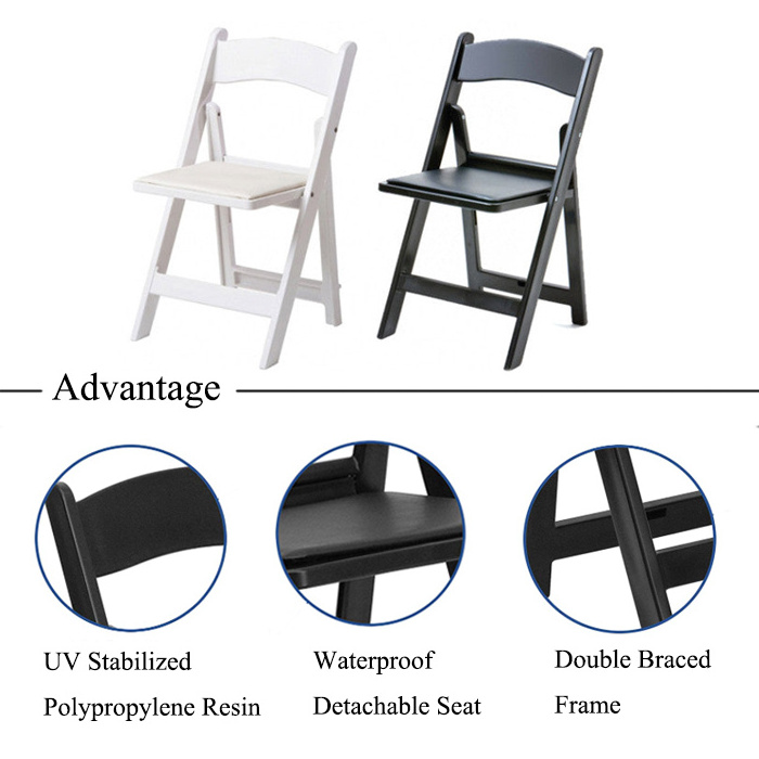 Outdoor Padded White Colors Wedding Banquet Event Foldable Plastic Resin Folding Chairs