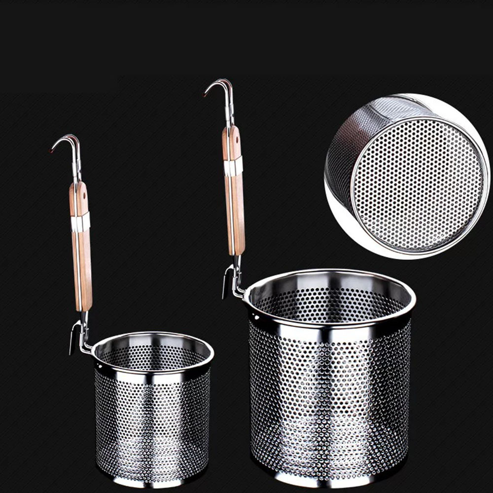 Kitchen Vegetables Stainless Steel Strainer Pasta Pot Strainer Noodle Strainer With Wooden Handle