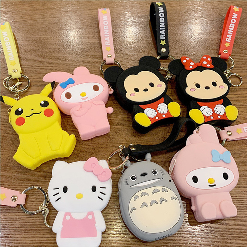 Wholesale Cartoon Cute Anime Pvc Zipper Purse Stitch Kt Cat Pikachu Mickey Creative Wallet Car Keychain Bag Pendant Small Gift