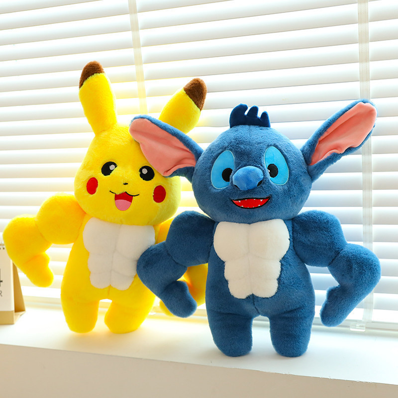 55/65/75cm CPC/CE Pikachu doll wholesale muscle Stitch plush toy  Super Cute macho Pikachu doll customization