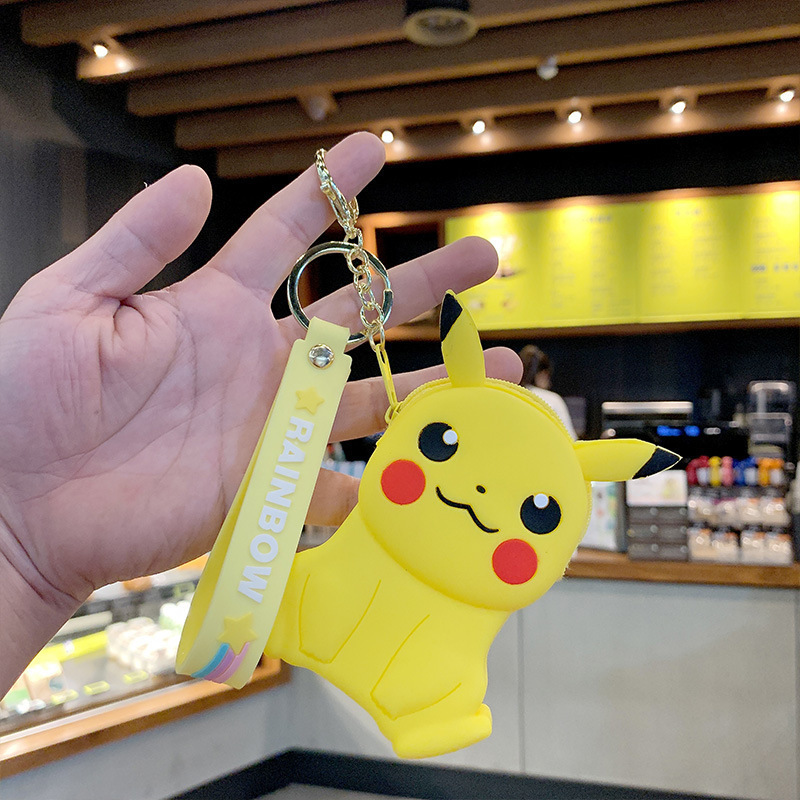 Wholesale Cartoon Cute Anime Pvc Zipper Purse Stitch Kt Cat Pikachu Mickey Creative Wallet Car Keychain Bag Pendant Small Gift