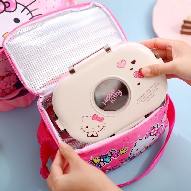 Wholesale Small Cute Cartoon Sanrioed Hk Children's Insulated Lunch Bento Box Doraemoned Kitty Canvas Shoulder Bag