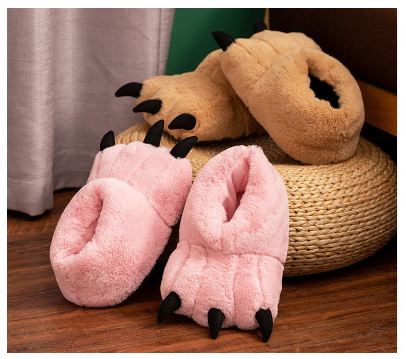 Winter Cartoon Home Stuffed Animal Domineering Cat Paw Plush Cotton Drag Bag And Warm Cotton For Men And Women Claw Slippers