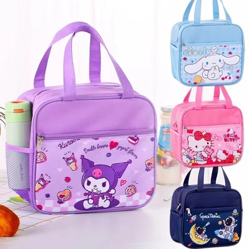 Kuromi Cute Pupil Lunch Box Insulated Tote Bag Children's Cartoon Doraemoned Thickened Aluminum Film Student Lunch Bento Bag