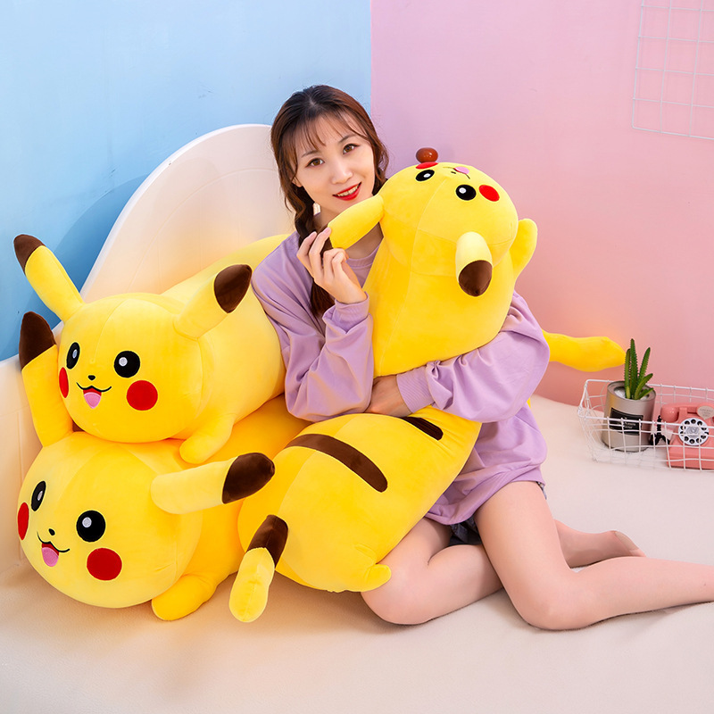 New Yellow Cartoon Pikachu Throw Pillow Doll Pokemoned Long Stuffed Plush Toy Bed Clamping Leg Doll Wholesale