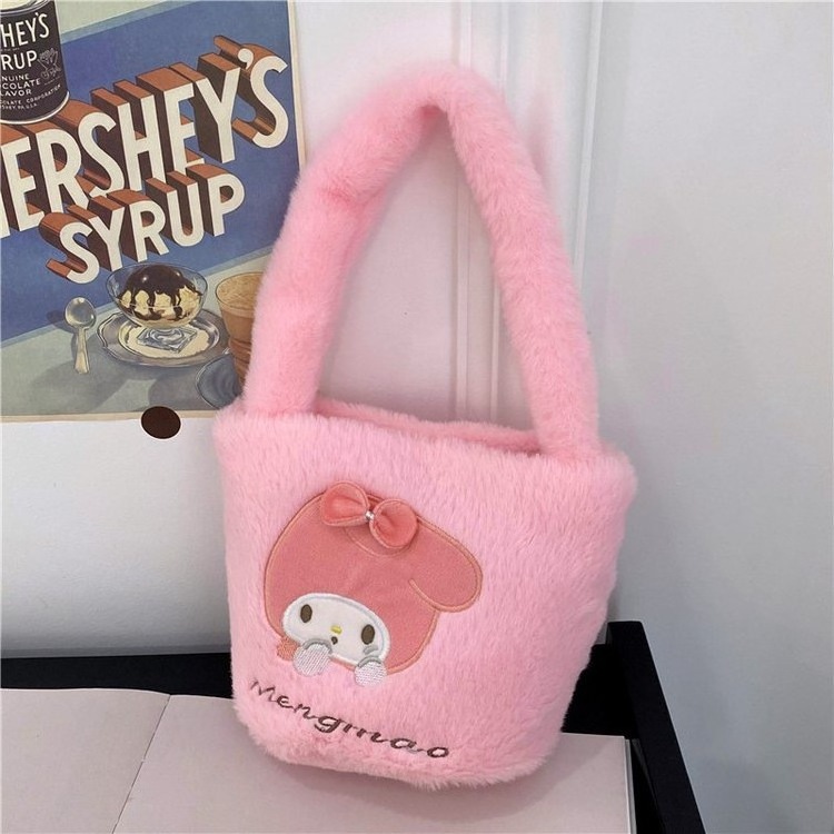 Cartoon Sanrioes Kuromi Plush Toy Bag Portable Crossbody Dual-Use Plush Small Square Bag Grabber Doll Bag