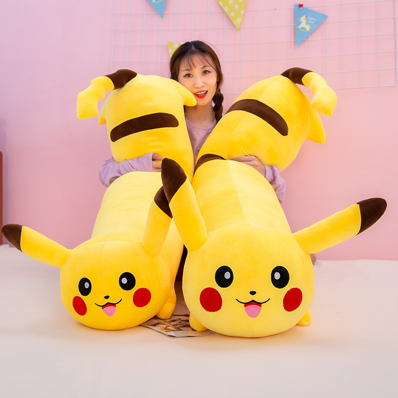 New Yellow Cartoon Pikachu Throw Pillow Doll Pokemoned Long Stuffed Plush Toy Bed Clamping Leg Doll Wholesale