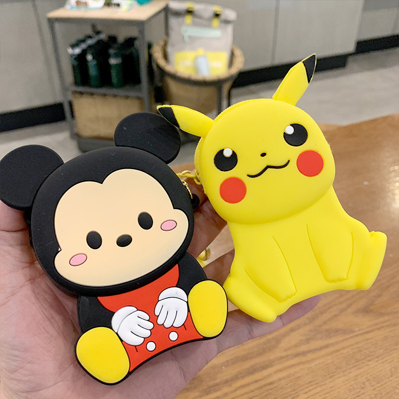 Wholesale Cartoon Cute Anime Pvc Zipper Purse Stitch Kt Cat Pikachu Mickey Creative Wallet Car Keychain Bag Pendant Small Gift