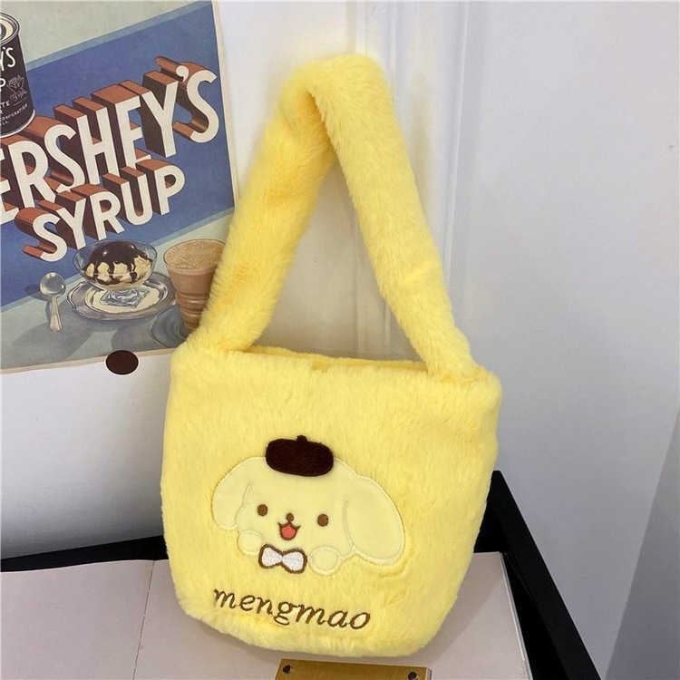 Cartoon Sanrioes Kuromi Plush Toy Bag Portable Crossbody Dual-Use Plush Small Square Bag Grabber Doll Bag