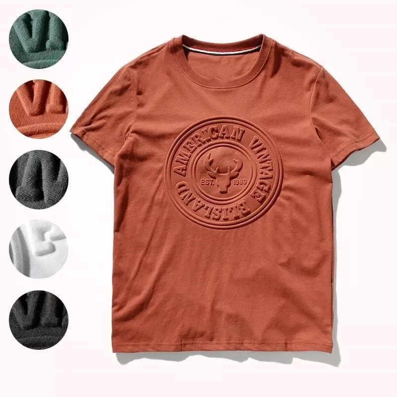 New Arrival Customized Embossed Tshirt Pure Cotton Casual Embossing T-Shirt Plain Short Sleeve Embossed T Shirt