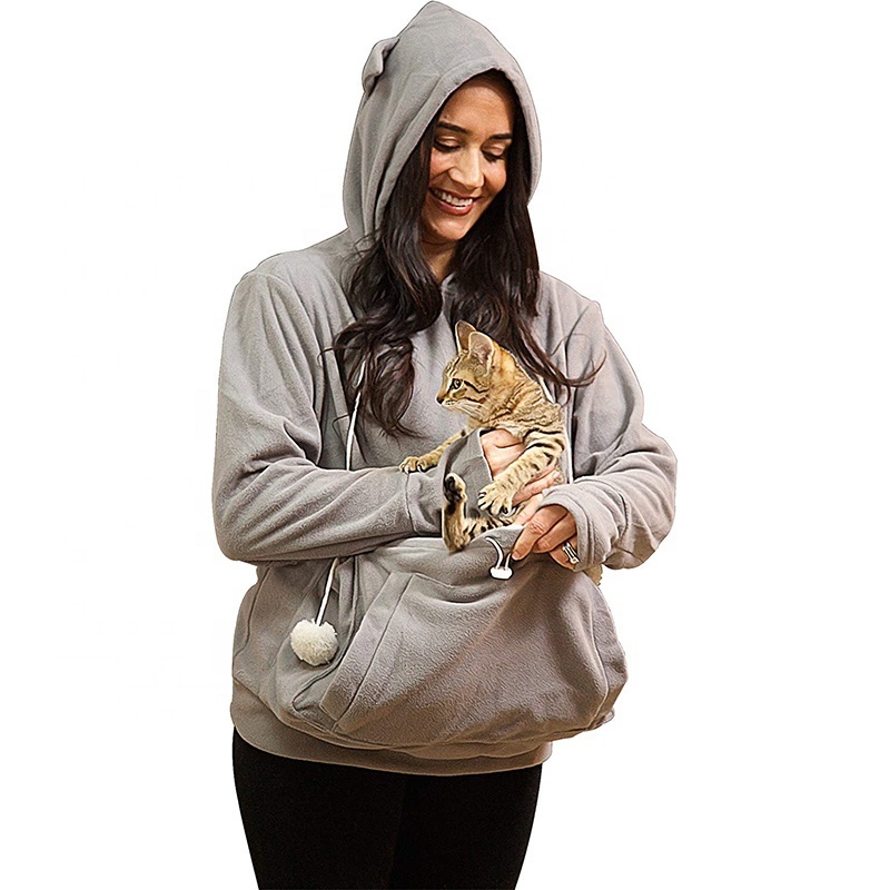 High Quality Super Soft Fleece Kangaroo Pet Pouch Cat Ear Hooded Women Cat Dog Hoodie