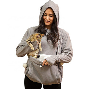 High Quality Super Soft Fleece Kangaroo Pet Pouch Cat Ear Hooded Women Cat Dog Hoodie