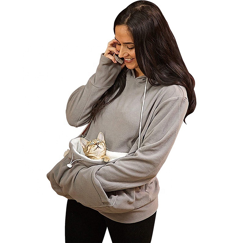 High Quality Super Soft Fleece Kangaroo Pet Pouch Cat Ear Hooded Women Cat Dog Hoodie