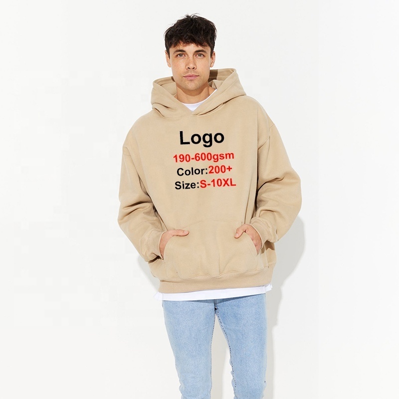 Heavyweight Pullover 100% Cotton Logo Hooded Plus Size Men's 400 500 GSM Thick  Custom Oversized Heavy Weight Hoodies