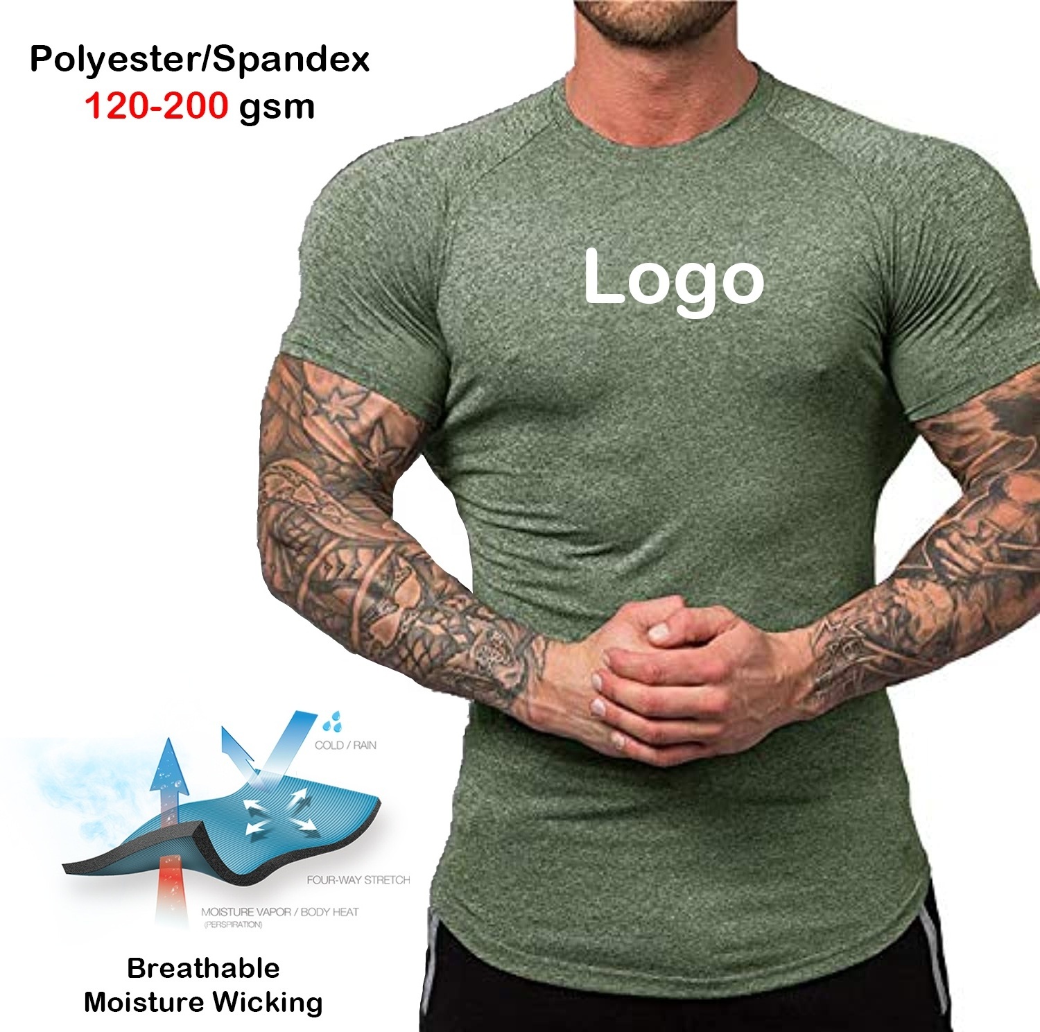 Workout Gym Breathable Compression athletic Quick Dry Training Tops custom logo 90% polyester 10% spandex t shirt