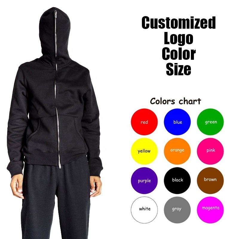 Men's Pullover Oversized Zipper Unisex Heavy Weight 100% Cotton Fleece Black Custom Full Zip Up Blank Full face zip Hoodie