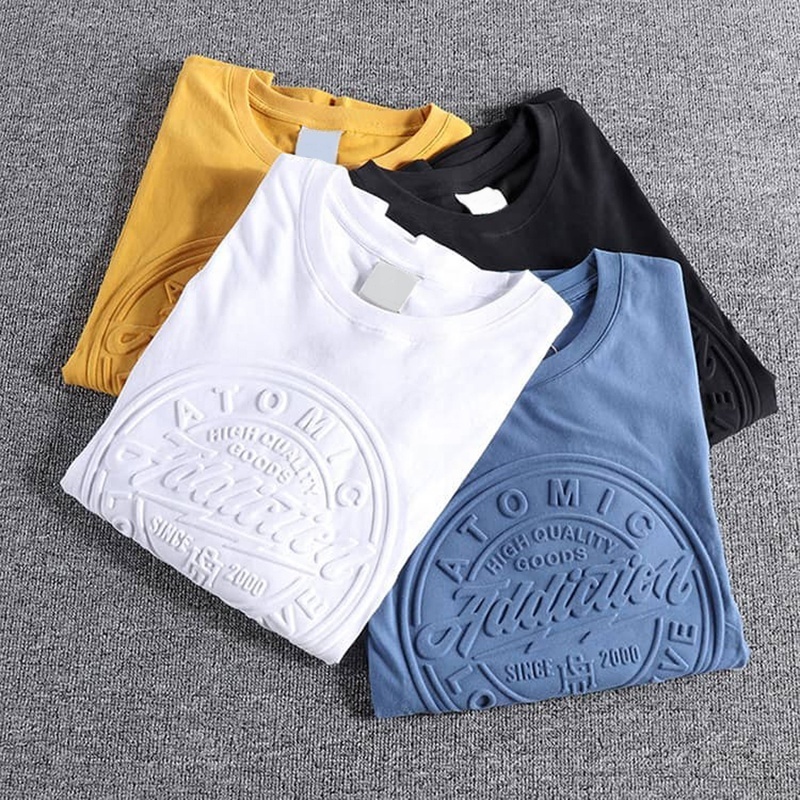 New Arrival Customized Embossed Tshirt Pure Cotton Casual Embossing T-Shirt Plain Short Sleeve Embossed T Shirt