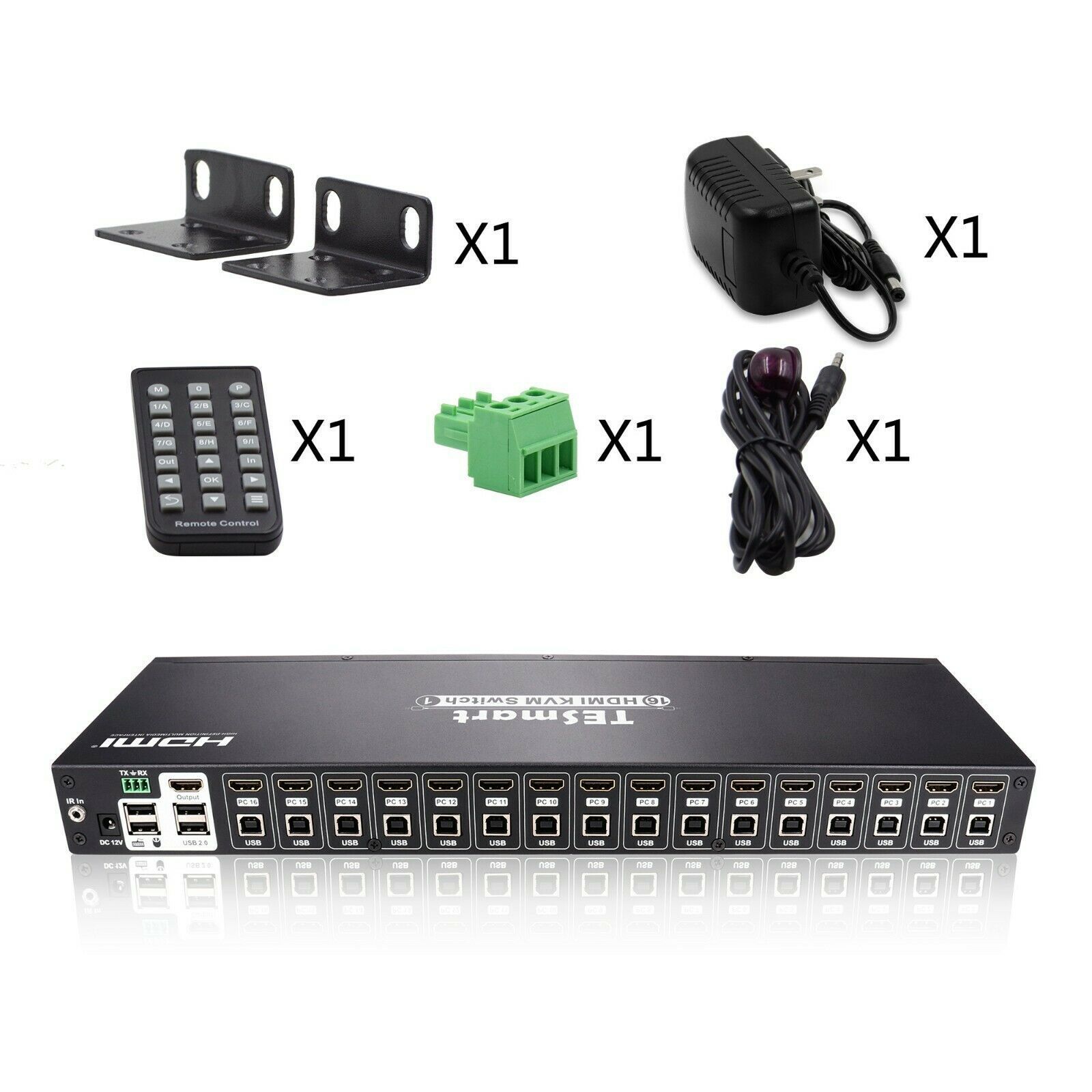 USB 2.0 3840*2160@60hz Ultra HD 18Gbps 16x1 HDMI KVM switch support IR