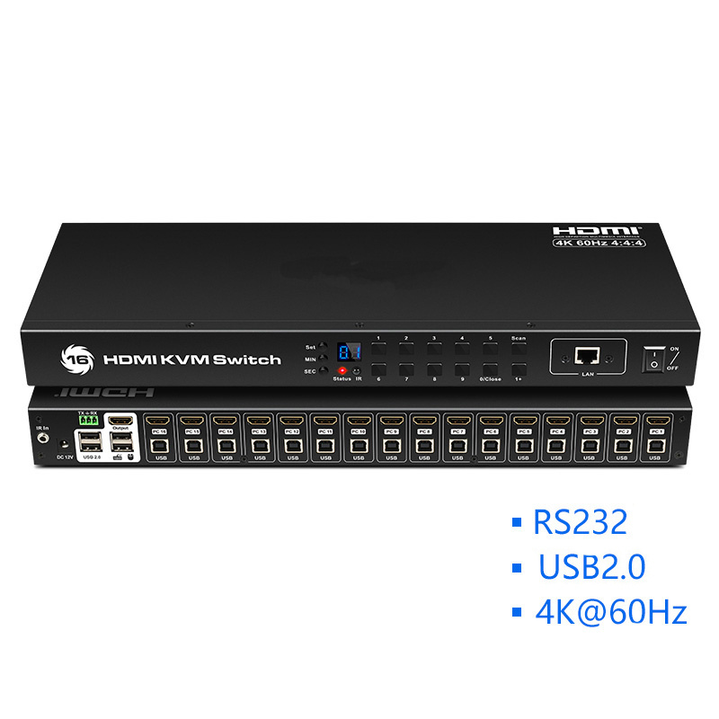 USB 2.0 3840*2160@60hz Ultra HD 18Gbps 16x1 HDMI KVM switch support IR