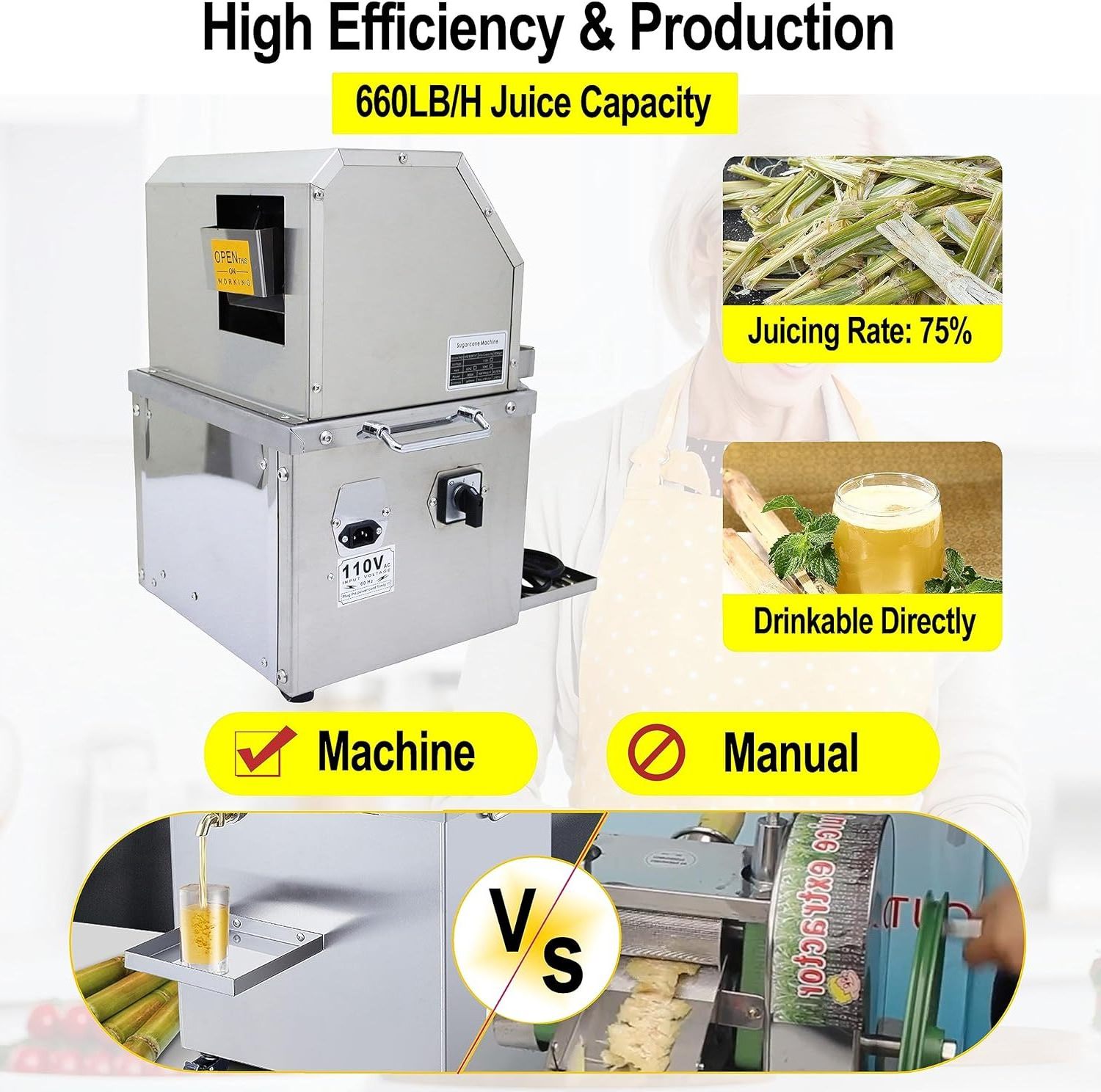 Stainless Steel Electric Sugarcane Extractor Sugar Cane Juice Squeezer Sugarcane Juicer Machine