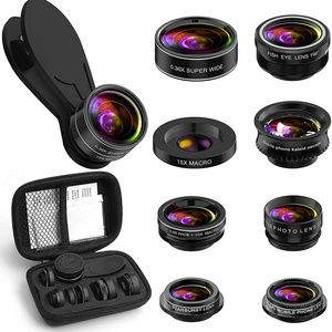 hot amazon cell phone accessories zoom wide angle camera 9 in 1 lens kit for mobile phone camera lens