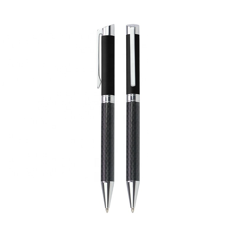 Promotional gift pen black box packing metal luxury gun grey carbon fiber ball pen with print logo