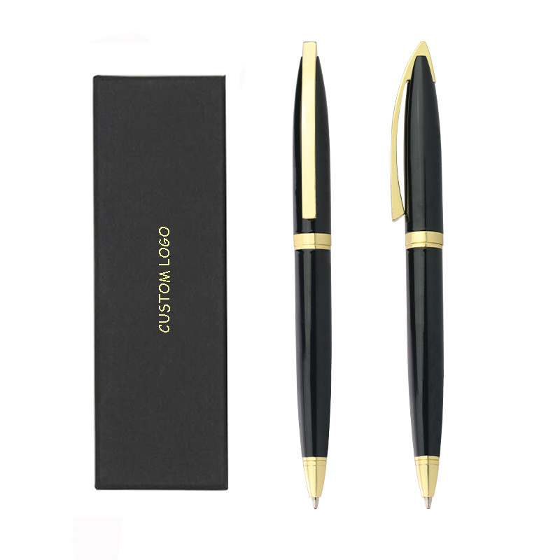 Luxury Executive Office Black Gloss Pen With Gold Finish Promotion Logo Advertising Ball Pen Business Gift Set for Men & Women