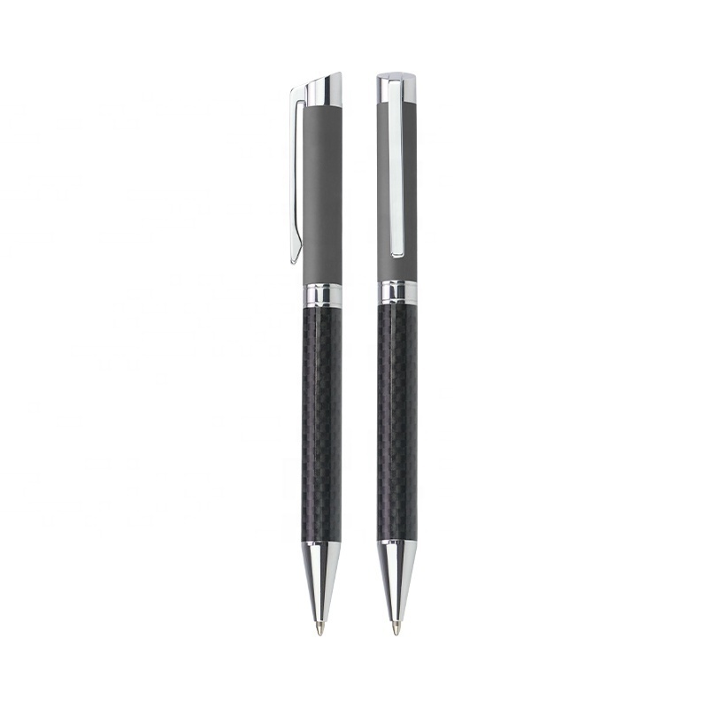 Promotional gift pen black box packing metal luxury gun grey carbon fiber ball pen with print logo