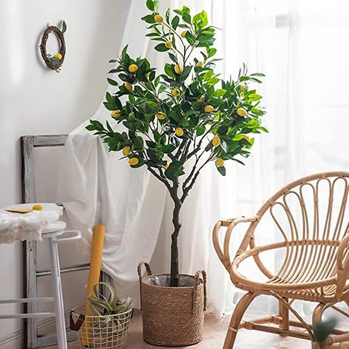 High Simulation artificial Lemon tree with Fruits faux fake leaves and fruits Bonsai plants for indoor outdoor garden Decoration