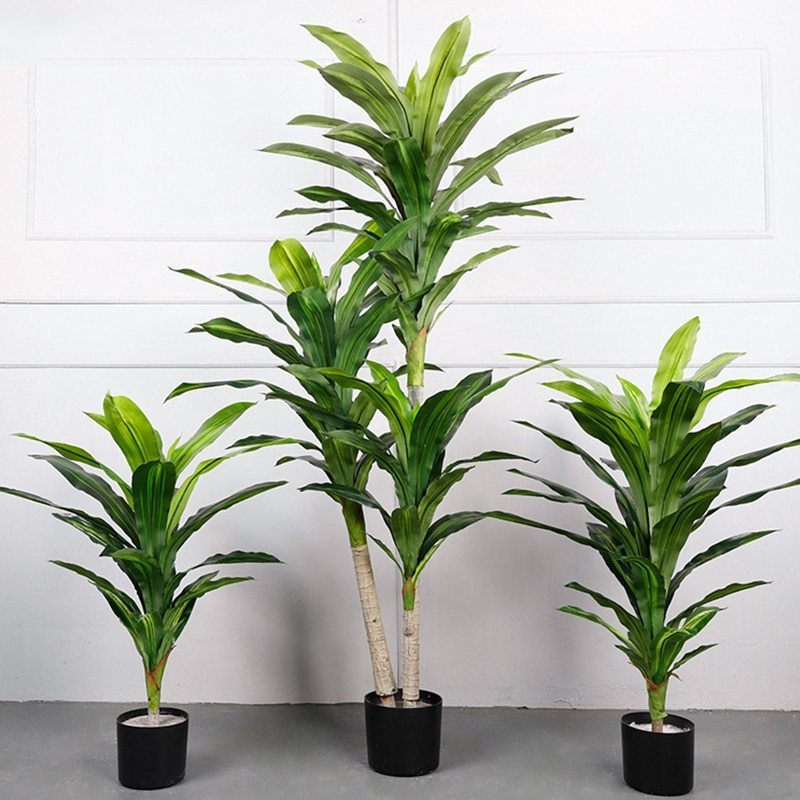 Indoor Evergreen Plastic artificial Plants with Pots Artificial Trees faux Dracaena Fragrans