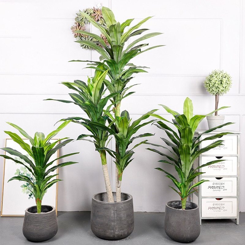 Indoor Evergreen Plastic artificial Plants with Pots Artificial Trees faux Dracaena Fragrans