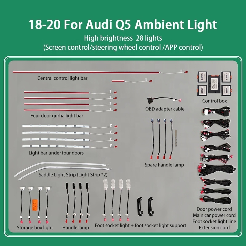 New Customized Auto Car LED Lighting System Multi Color 12V Car Interior Ambient Light  For Audi Q5 2018-2023