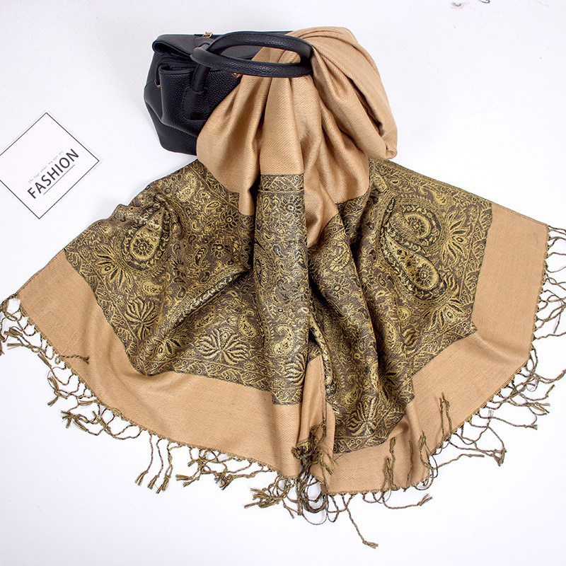 New jacquard large cashew women's scarf ethnic style shawl metal wire long scarf