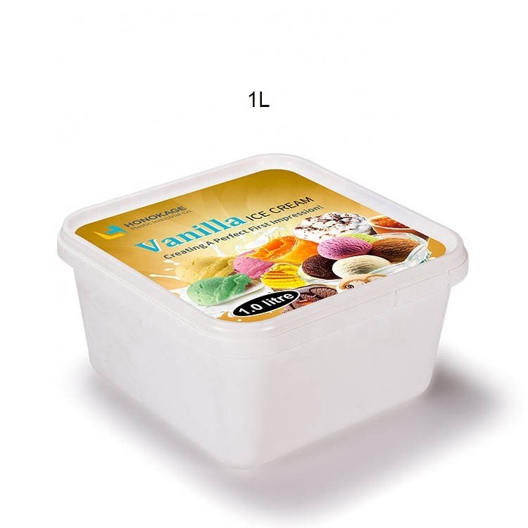 Square Containers Custom Logo IML Plastic Tubs Packaging Ice Cream Pp Plastic Durable Large White Food Customized OEM Accept