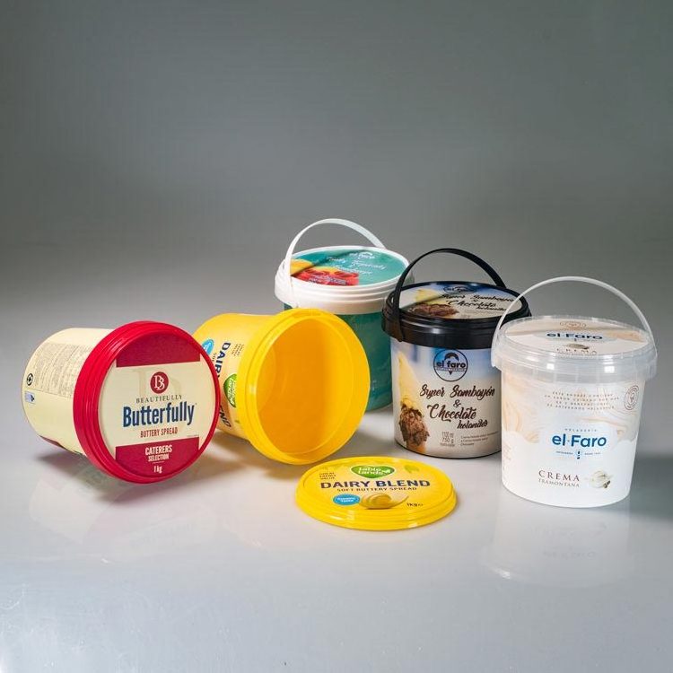 Plastic bucket Factory hot sale wholesale  IML  color customized  pp plastic bucket for  ice cream container  1L  with handle