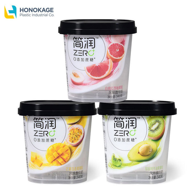 Wholesale Frozen Yogurt Cup Iml Pp with Lip Yogurt 340g Reuse Pp Cup Plastic Food Customized OEM Oval Pot De Glace En Plastic