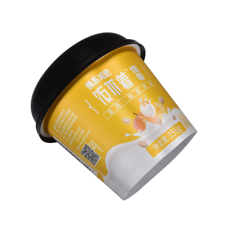 Manufacturer eco friendly disposable custom logo printed large 10oz round IML container frozen plastic yogurt container with lid