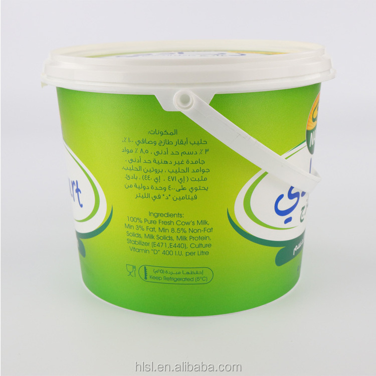 wholesale eco friendly customized logo printing IML 1kg Large Round Yogurt plastic container yogurt packaging box with handle