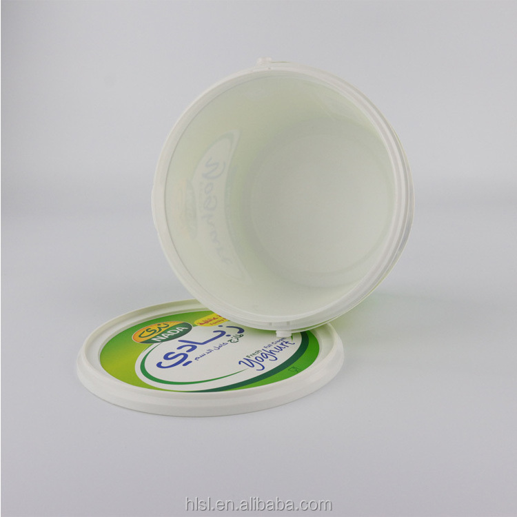 wholesale eco friendly customized logo printing IML 1kg Large Round Yogurt plastic container yogurt packaging box with handle