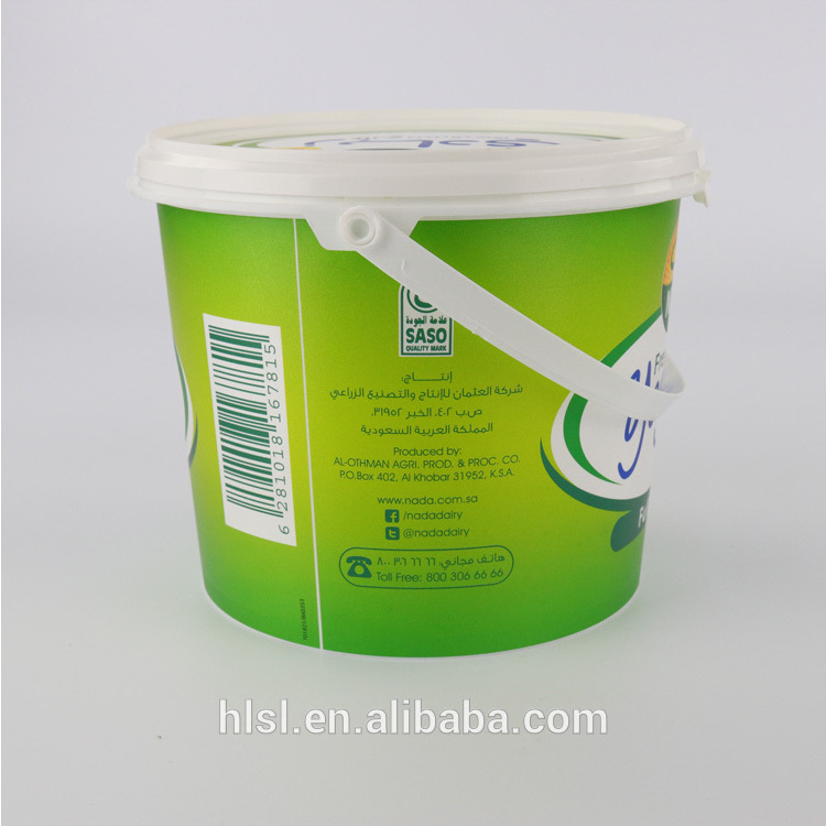 wholesale eco friendly customized logo printing IML 1kg Large Round Yogurt plastic container yogurt packaging box with handle